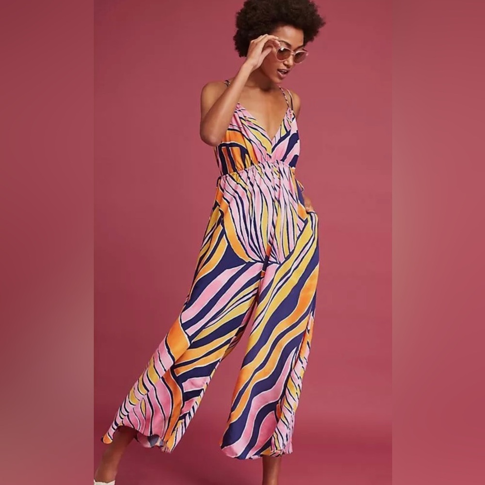 Anthropologie Finley Wide-Leg Jumpsuit Pink By MAEVE size 8 NWT
